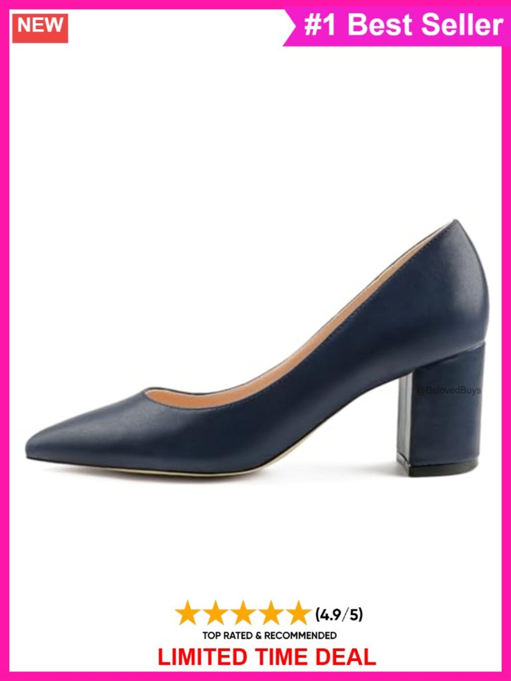 Pointed Toe Chunky Block Heel Pumps Ankle Strap Rhinestone Dress Shoes